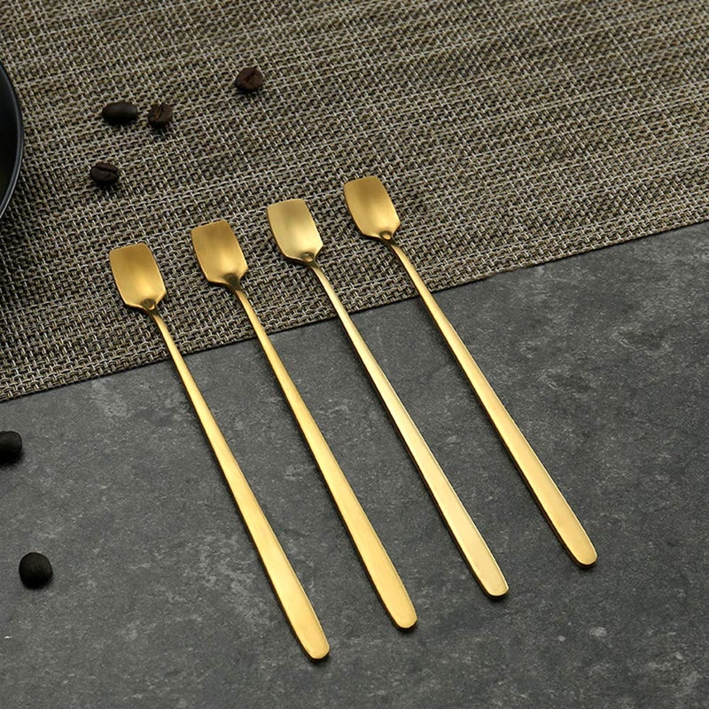 ACKLLR 8 Pack Gold Plated Stainless Steel Espresso Spoons and Long Handle Stirring Spoon, Mini Teaspoon Set for Coffee Sugar Dessert Cake Ice Cream Soup Antipasto Cappuccino Cocktail, 5.1/5.9 Inch - Image 3
